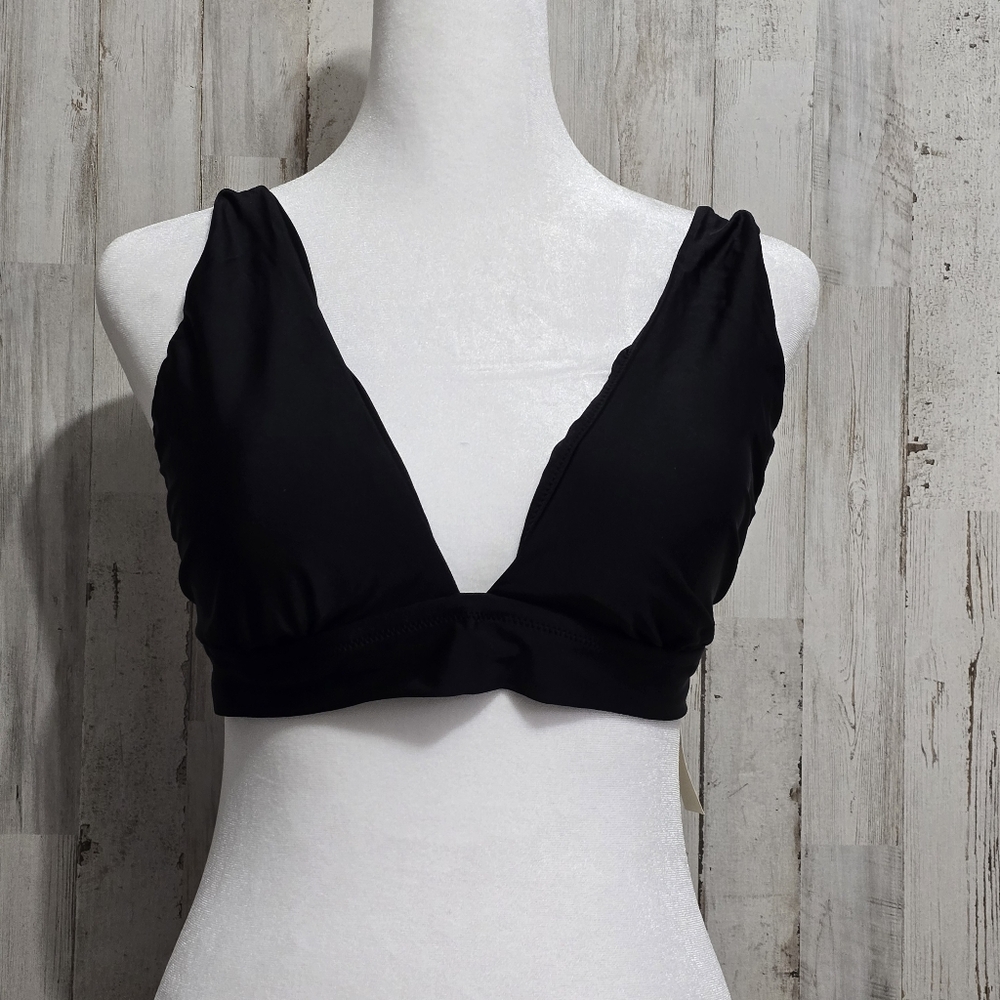 Aerie Black Tie Longline Triangle Bikini Swim Top Size Extra Large XL